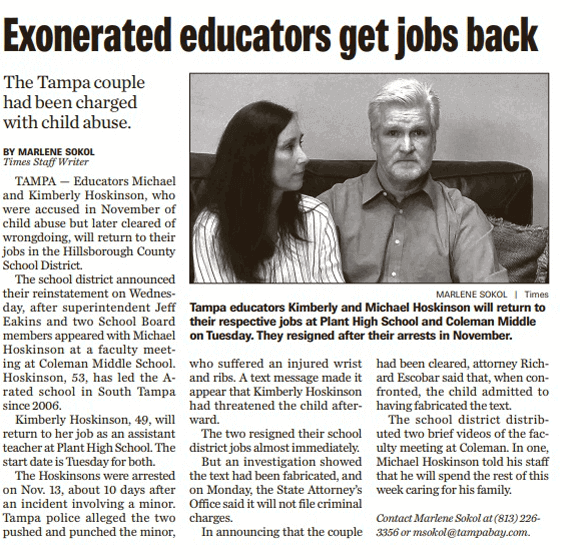Coleman Middle School Teachers Exonerated